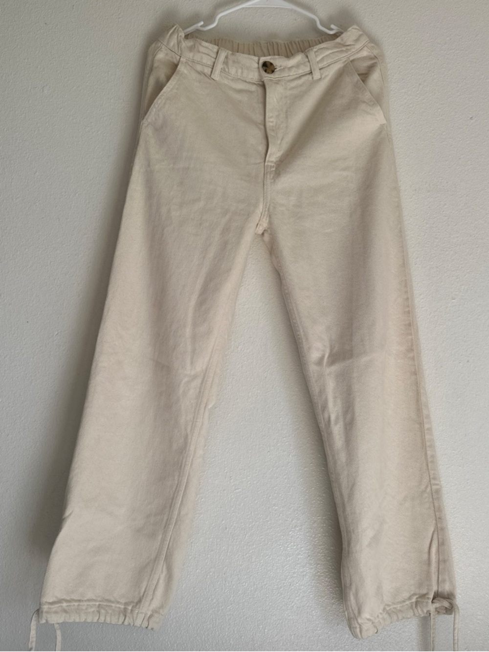 ZARA Cream Casual Drawstring Hem Pants